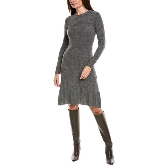 Kier+J Womens Kier + J Crewneck Wool & Cashmere-Blend Dress Gray